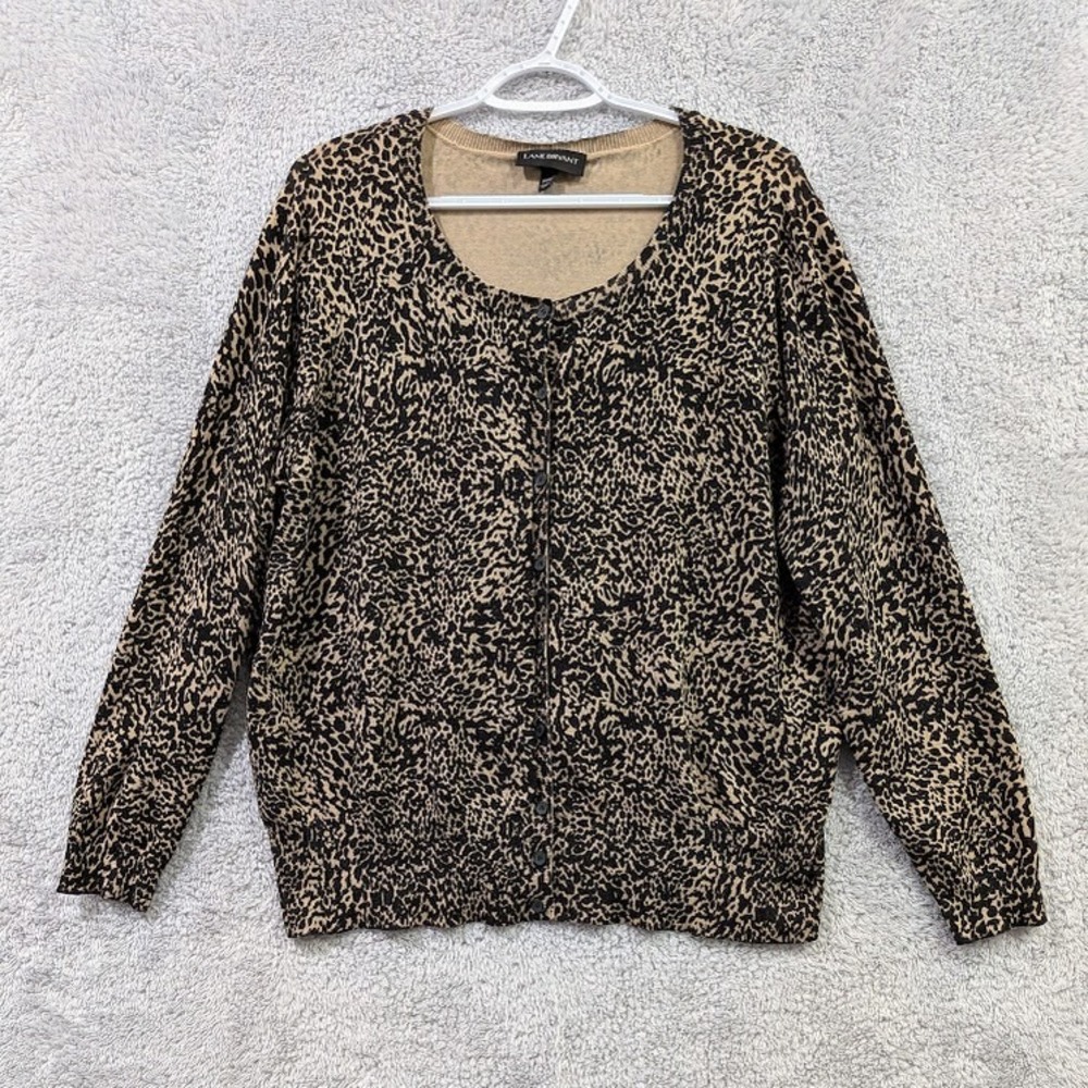 Lane Bryant Cardigan Women's 22/24 Brown Cheetah Print Button‎ Front Scoop Neck